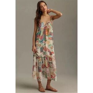 Anthropologie Chiffon Shift
Midi Dress  - Floral Multicolor Maxi Dress - size xs